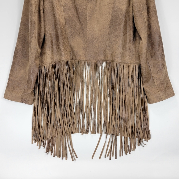 Chicos Faux Leather Fringe Open Front Jacket Women 1 Medium Boho Western Cowgirl - Picture 11 of 12
